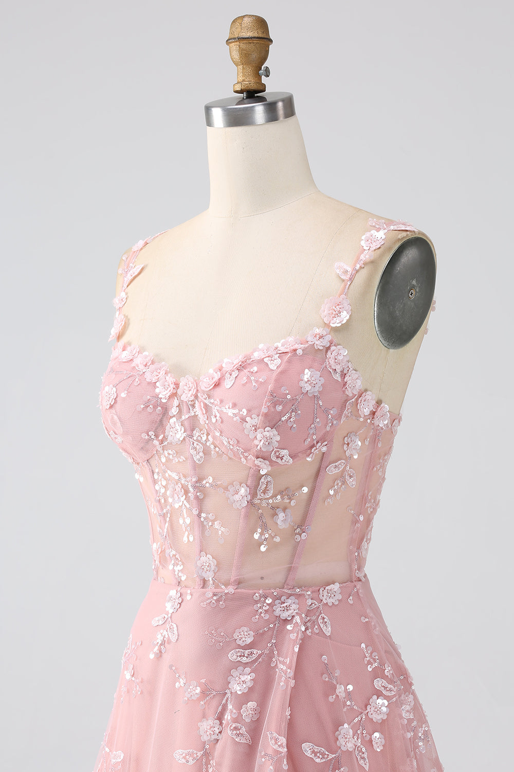 Blush Floral Corset A Line Long Prom Dress