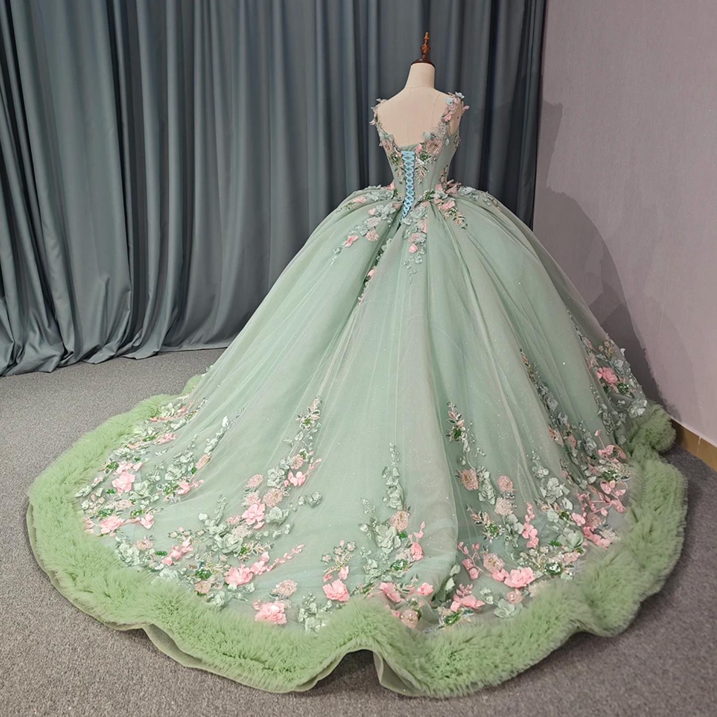 Blush Green Quinceanera Dress V Neck Ball Gown Sweet 16 Dress