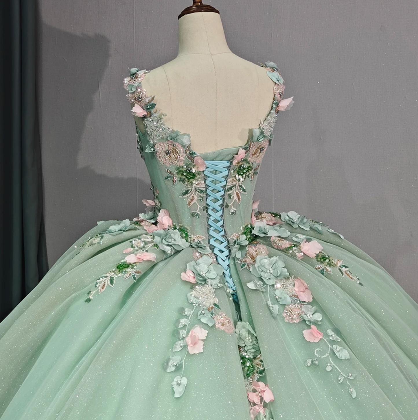 Blush Green Quinceanera Dress V Neck Ball Gown Sweet 16 Dress