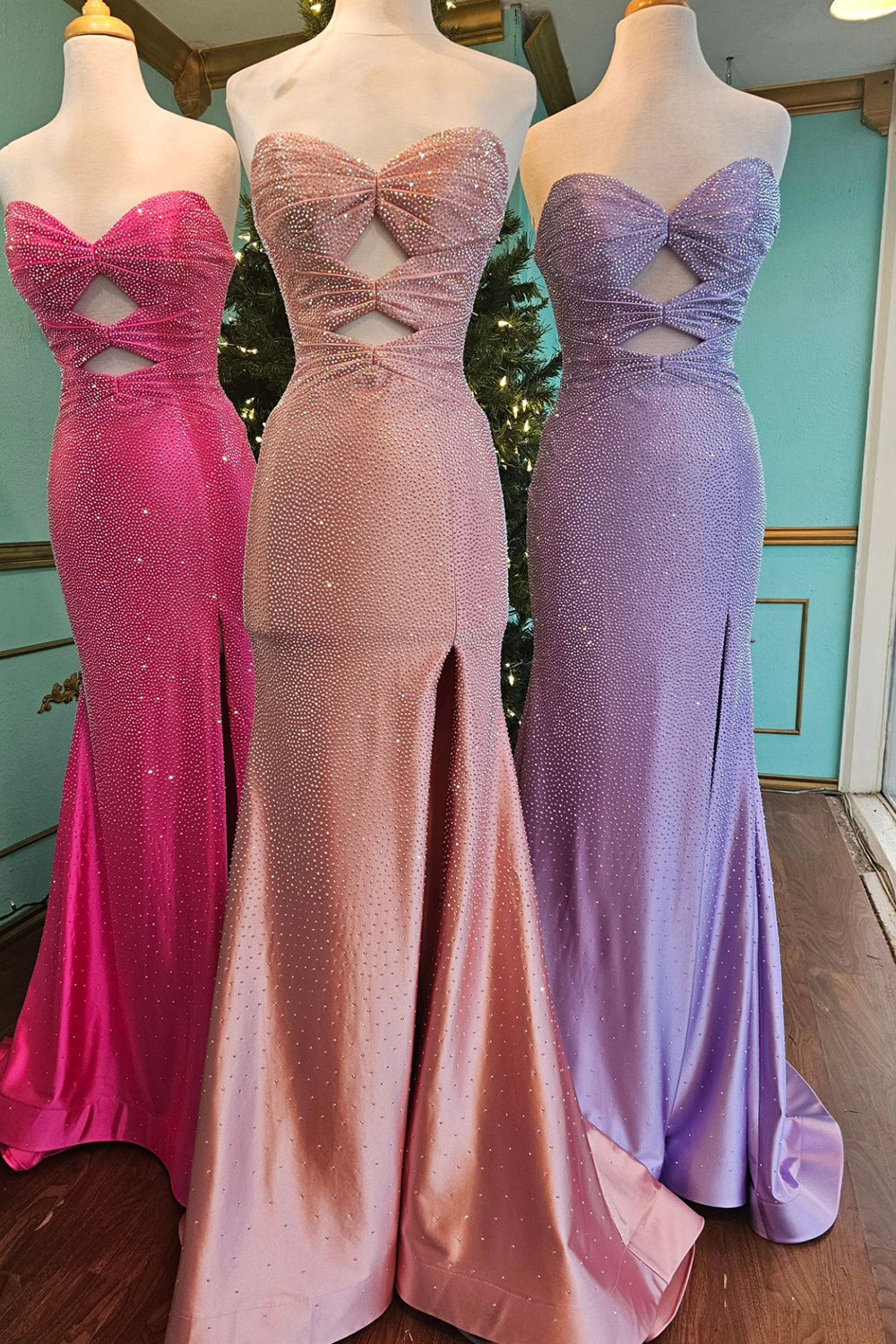 Blush Prom Dress Mermaid Hollow Out Sweetheart Formal Dress With Slit