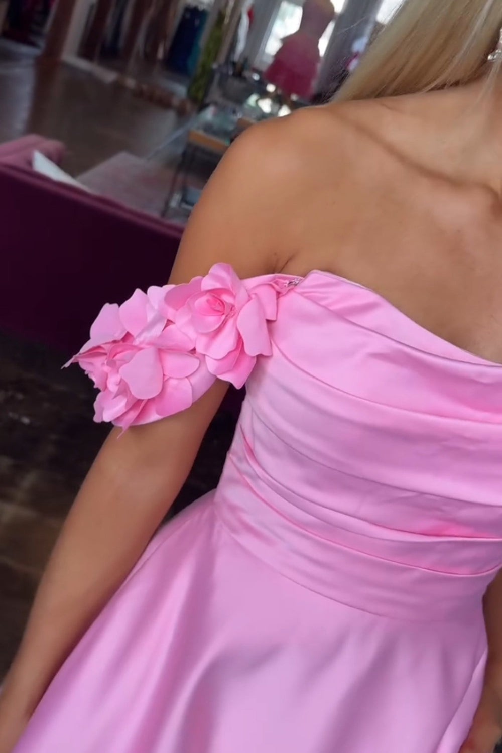 Blush Prom Dress Off The Shoulder A Line Satin Formal Dress