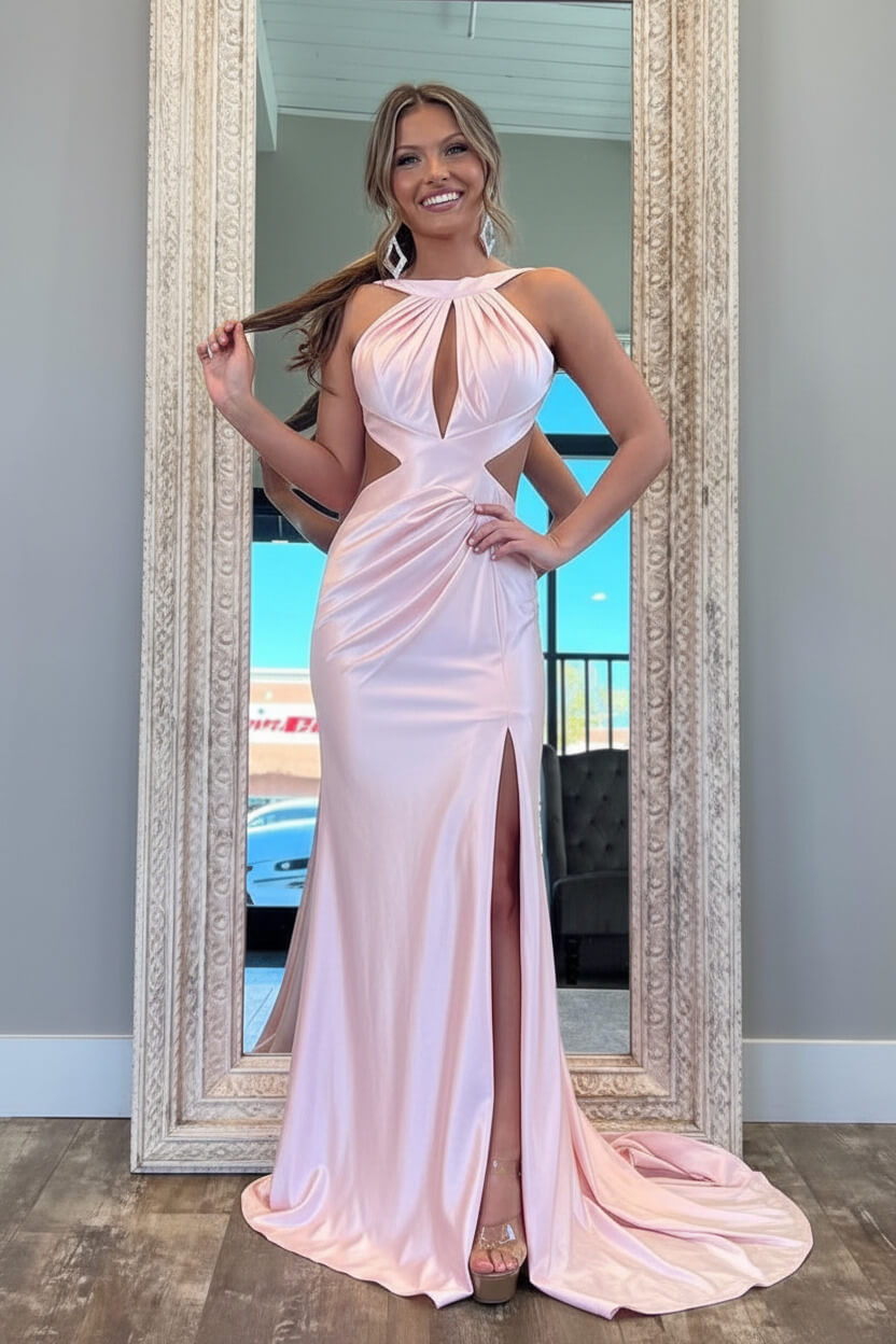 Stylish Fuchsia Metallic Mermaid Prom Dress With Slit And Open Back Formal Evening Gown