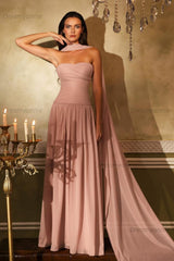 Orange A Line Prom Dress Sleeveless Strapless Evening Dress