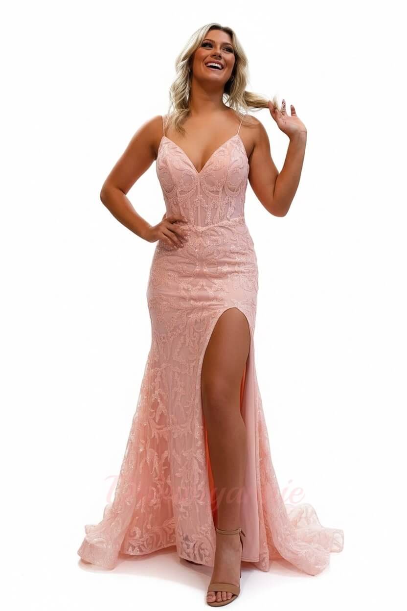 Orange Prom Dress Spaghetti Straps Mermaid Evening Dress