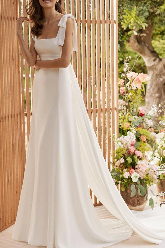 Boho Beach Wedding Dresses with Open Back and Bows
