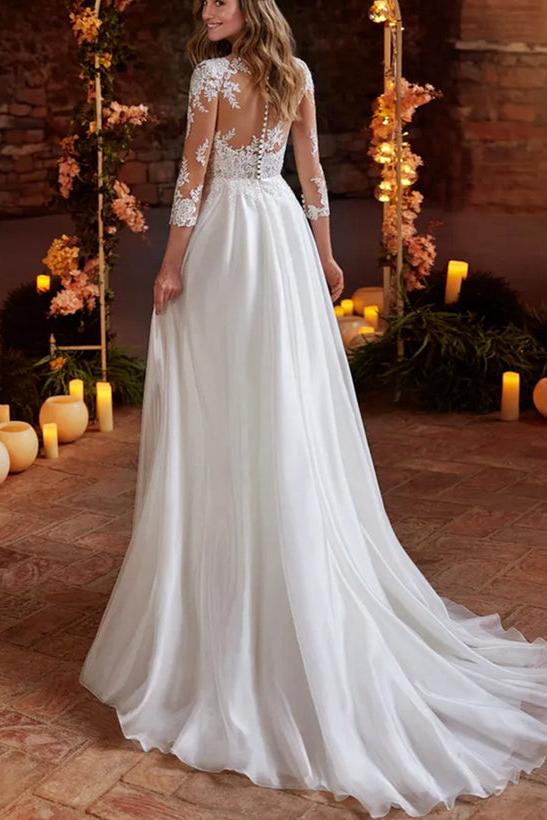 Boho Lace Beach Wedding Dresses With 3/4 Sleeves