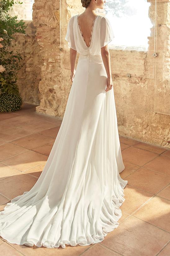 Boho Lace Open Back A-Line Wrap Beach Wedding Dresses