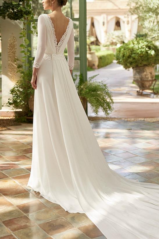 Boho Lace Square Neckline A-Line Beach Wedding Dresses
