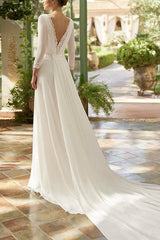 Boho Lace Square Neckline A-Line Beach Wedding Dresses