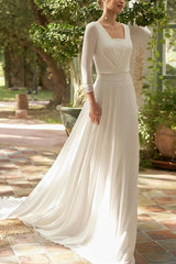 Boho Lace Square Neckline A-Line Beach Wedding Dresses