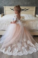 Boho Tulle Lace Flower Girl Dresses with Sleeves