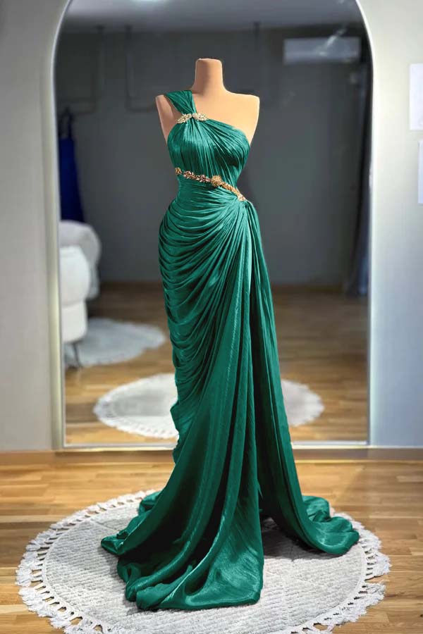 Brown Mermaid Prom Dress Sleeveless One Shoulder Beaded Evening Dress