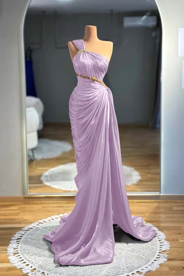Brown Mermaid Prom Dress Sleeveless One Shoulder Beaded Evening Dress