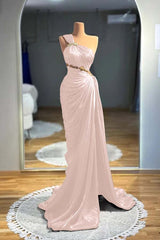 Brown Mermaid Prom Dress Sleeveless One Shoulder Beaded Evening Dress