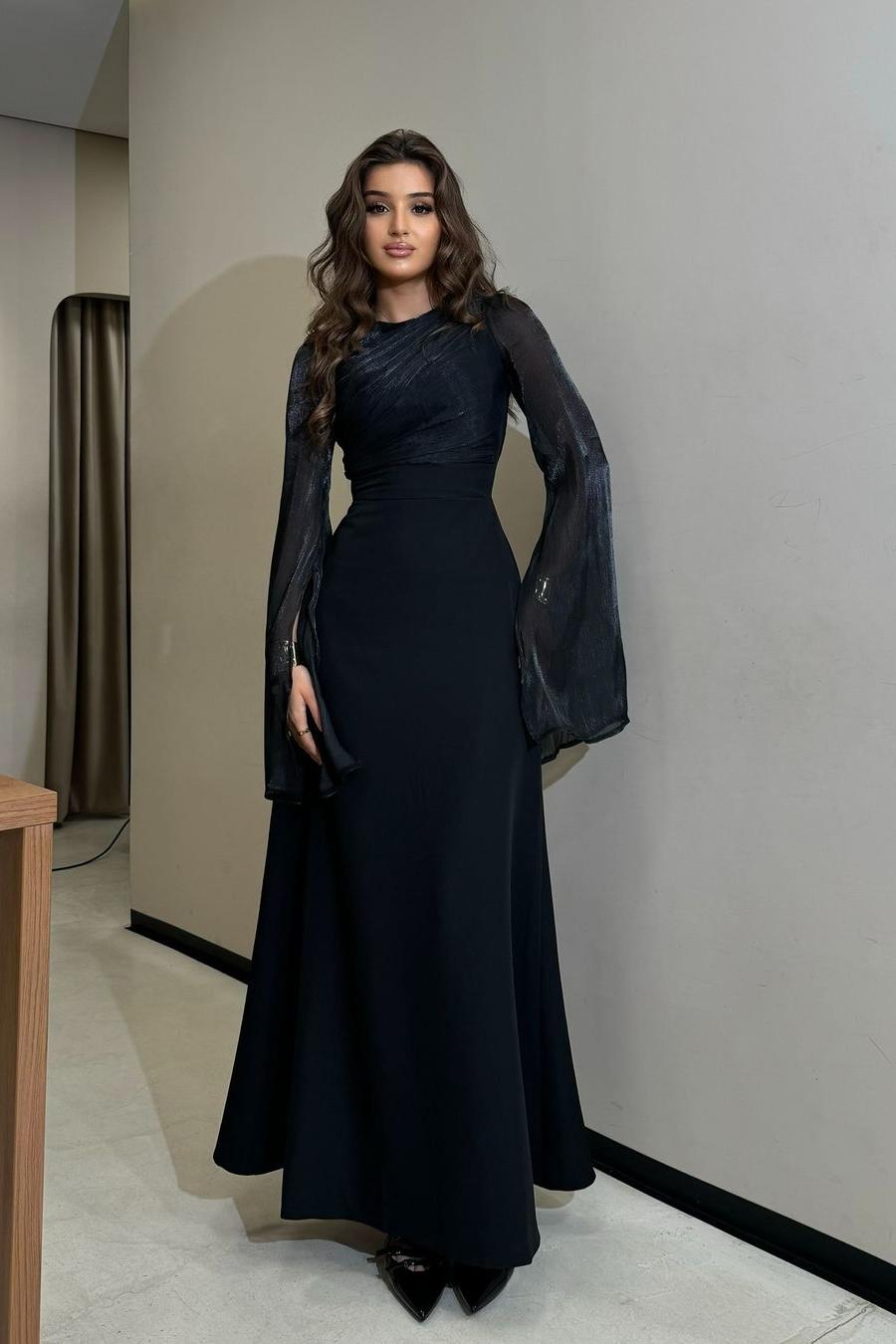 Brown Sheath/Column Prom Dress Long Sleeve Satin Evening Dress