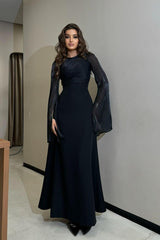 Brown Sheath/Column Prom Dress Long Sleeve Satin Evening Dress