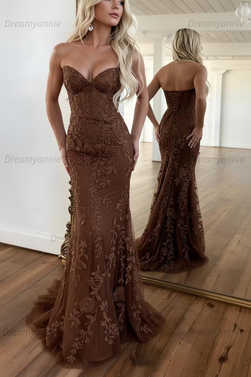 Mermaid Prom Dress Purple Sweetheart Evening Dress With Appliques