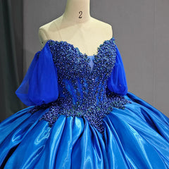 Blue Quinceanera Dress Flower Beading Sweetheart Off The Shoulder Girls Birthday Party Prom Dress