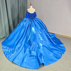 Blue Quinceanera Dress Flower Beading Sweetheart Off The Shoulder Girls Birthday Party Prom Dress