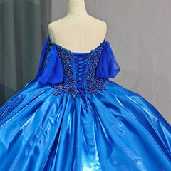 Blue Quinceanera Dress Flower Beading Sweetheart Off The Shoulder Girls Birthday Party Prom Dress