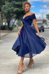 Burgundy Off The Shoulder A Line Short Evening Dress