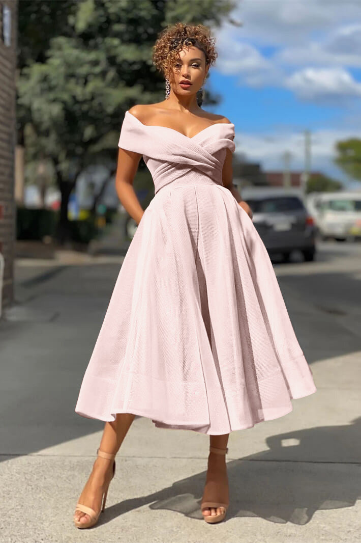 Burgundy Off The Shoulder A Line Short Evening Dress