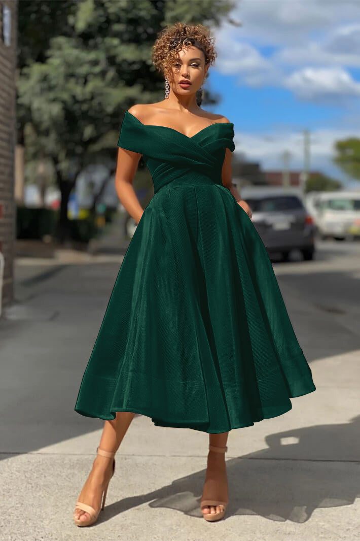 Burgundy Off The Shoulder A Line Short Evening Dress