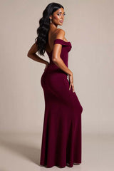 Burgundy Prom Dress Crepe Mermaid Off The Shoulder Long Formal Dress
