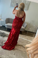 Burgundy Prom Dress One Shoulder Sheath Formal Dress With Slit
