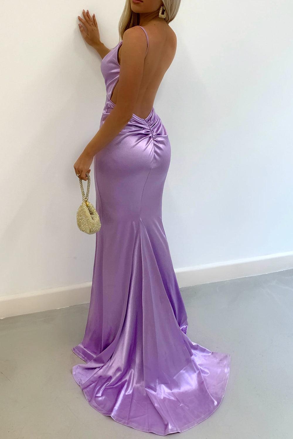 Dreamyannie Burgundy Satin Spaghetti Strap Mermaid Prom Dress With Open Back Formal Evening Gown