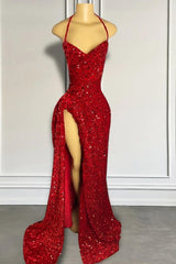Burgundy Sequined Velvet Evening Dress Spaghetti Straps Mermaid Christmas Party Dress