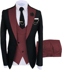 Burgundy Three-Piece Shawl Lapel Prom Suit