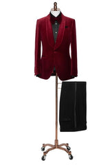 Burgundy Two Piece Shawl Lapel Wedding Suit New Arrival