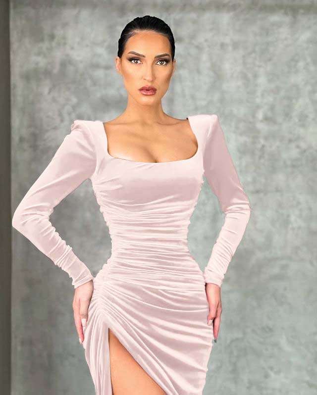 Burgundy Velvet Dress Long Sleeve Mermaid Evening Dress