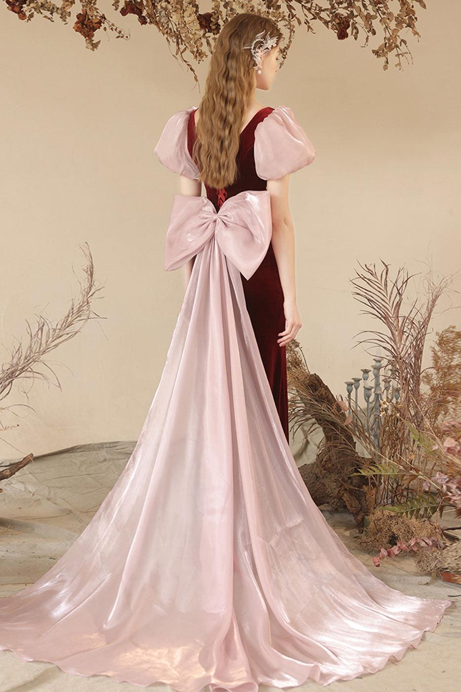 Burgundy Velvet Evening Dress Mermaid Long Formal Christmas Party Dress