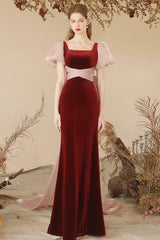 Burgundy Velvet Evening Dress Mermaid Long Formal Christmas Party Dress