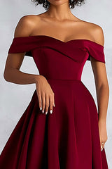 Burgundy Wedding Guest Dress A Line Ruched Knee-Length Formal Dress