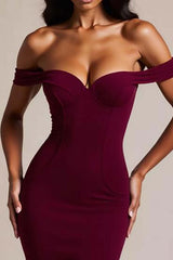 Burgundy Wedding Guest Dress Crepe Mermaid Off The Shoulder Long Evening Dress