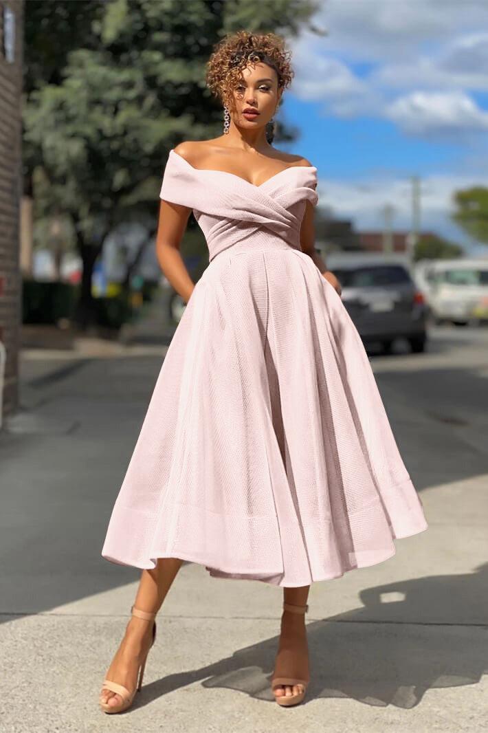 Burgundy Wedding Guest Dress Off The Shoulder A Line Short Cocktail Dress