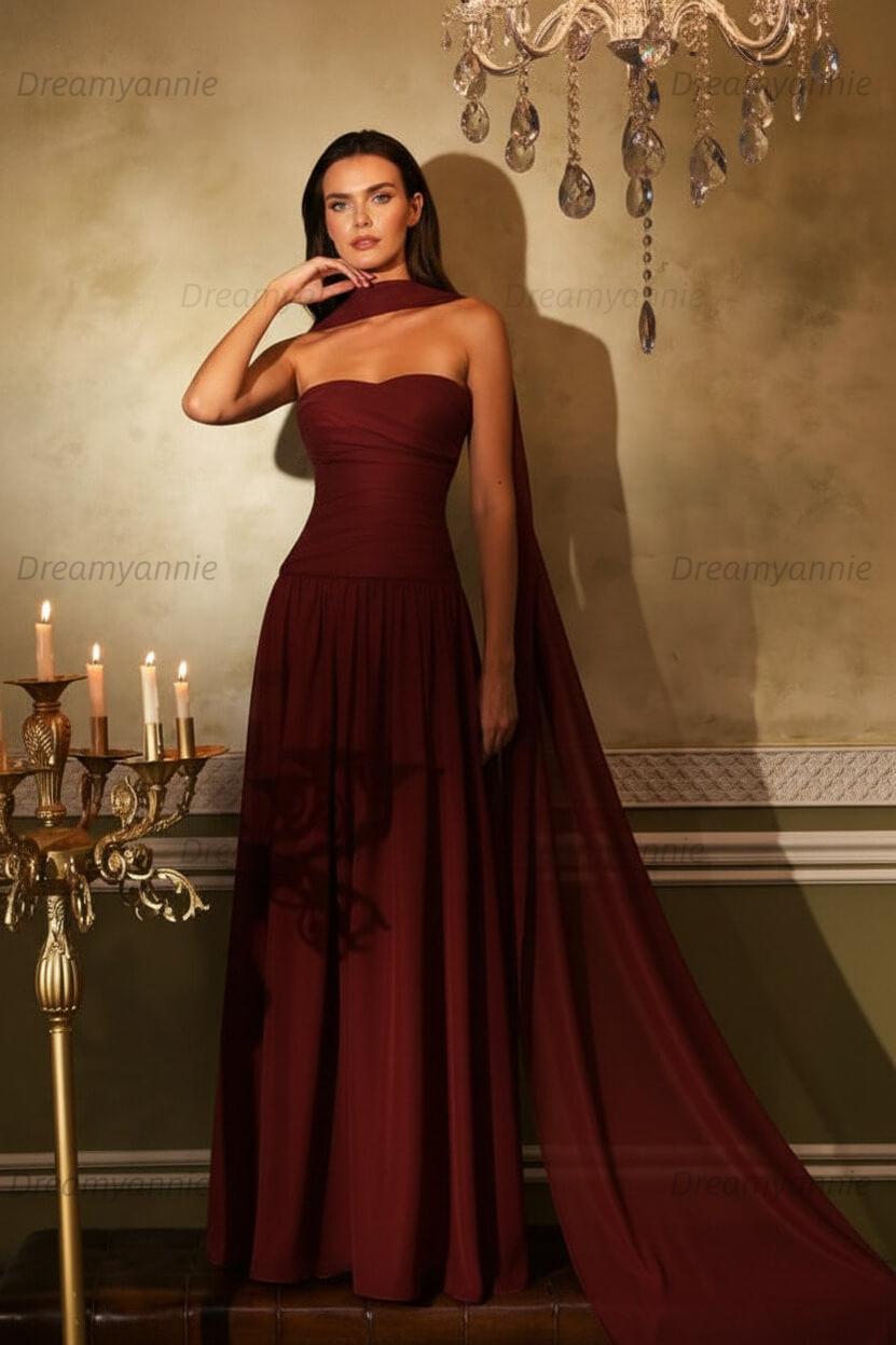 Orange A Line Prom Dress Sleeveless Strapless Evening Dress