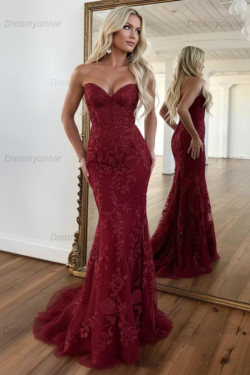 Mermaid Prom Dress Purple Sweetheart Evening Dress With Appliques