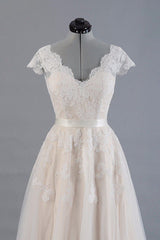 Champagne Tulle Lace Wedding Dress A-Line Bridal Dress