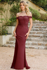 Burgundy Formal Dress Cap sleeve Lace Appliques Mermaid Evening Dress