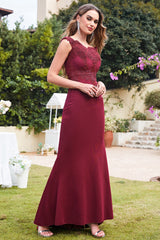 Burgundy Evening Dress Cap sleeve Lace Appliques Mermaid Formal Dress