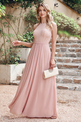 Dusty Rose Hater Bridesmaid Dress Chiffon Lace A Line Wedding Guset Dress