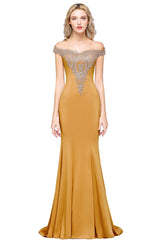 Off the Shoulder Evening Dress Floor Length Dress Mermaid with Lace Appliques