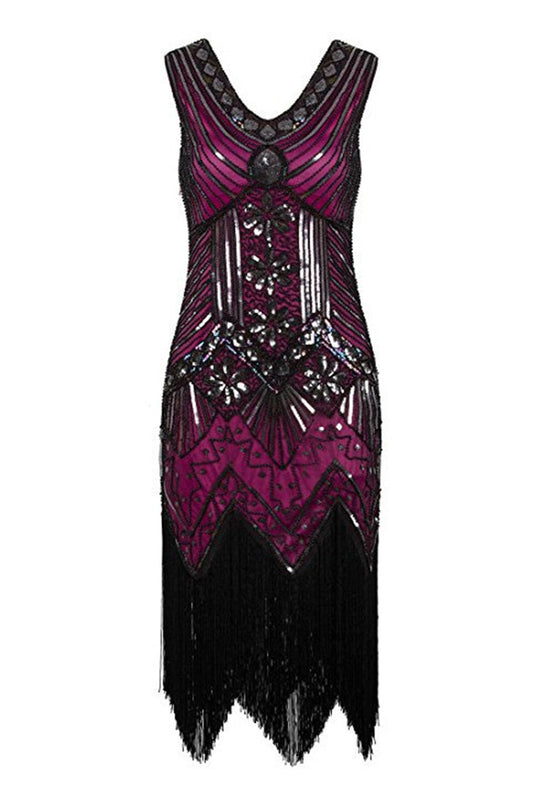 Fuchsia Sleeveless Gatsby 1920s Dress with Fringe