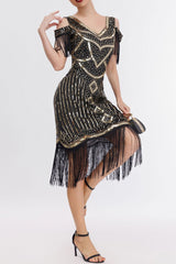 Apricot 1920s Cold Shoulder Gatsby Dress with Fringe