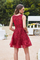 Red Tulle Lace A-Line Sleeveless Short Graduation Dress