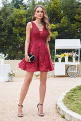 Pink Tulle Lace A-Line Sleeveless Short Graduation Dress